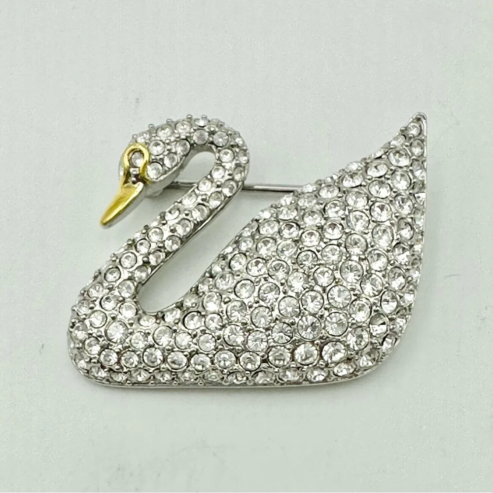 Swarovski Signed Swan Crystal Brooch Pin